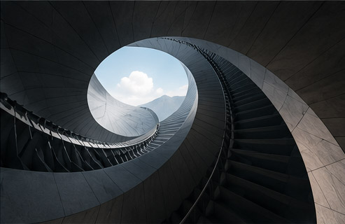 Circular stairs and sky