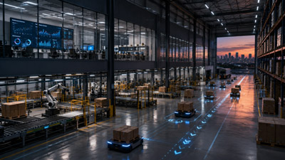Factory with robots and AGCs